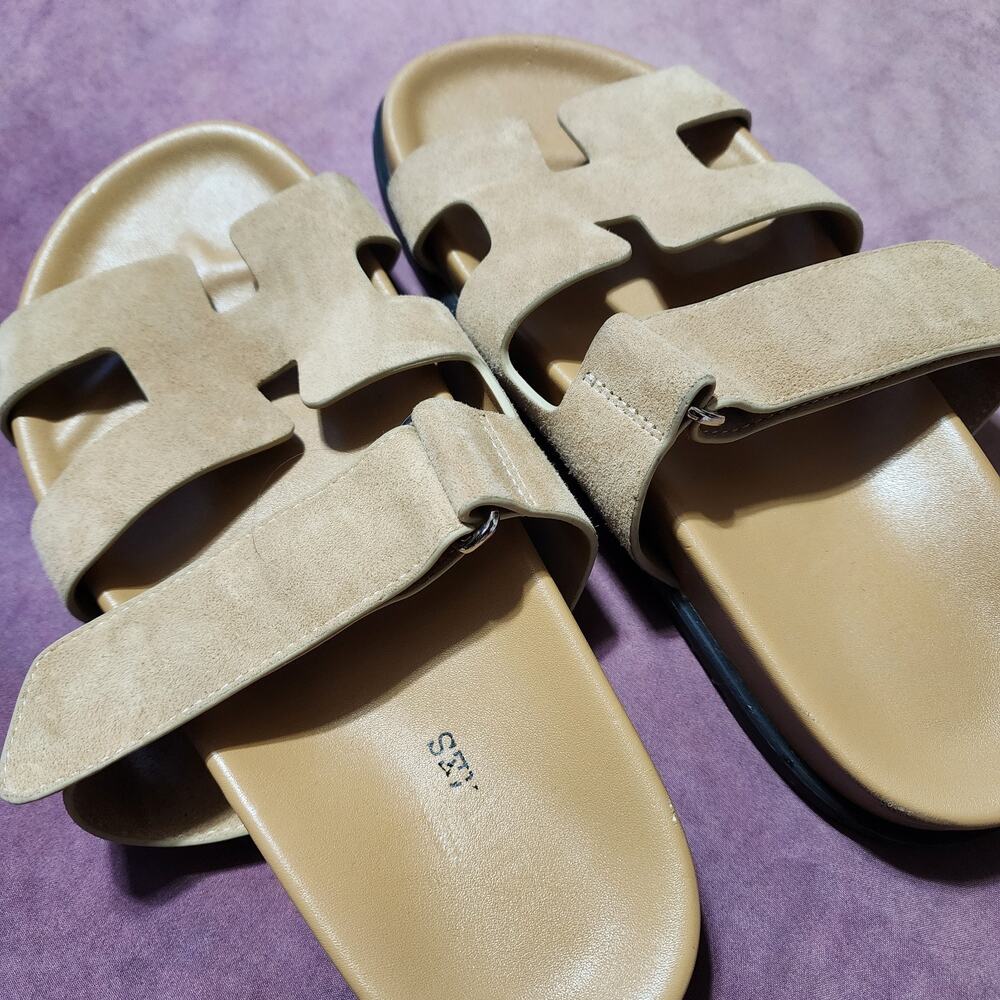 Hermes Chypre Women's Nude Beige Suede Leather Sandals Made in Italy Size 8.5 39 - Picture 2 of 7